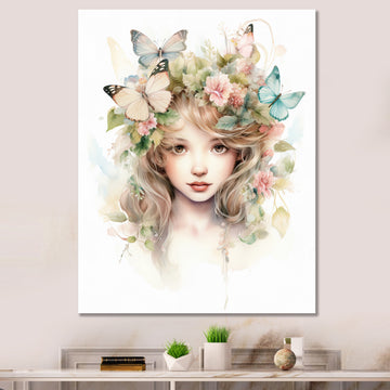 Young Girl With Butterflies Vintage Pastel - Butterfly Large Canvas Wall Art